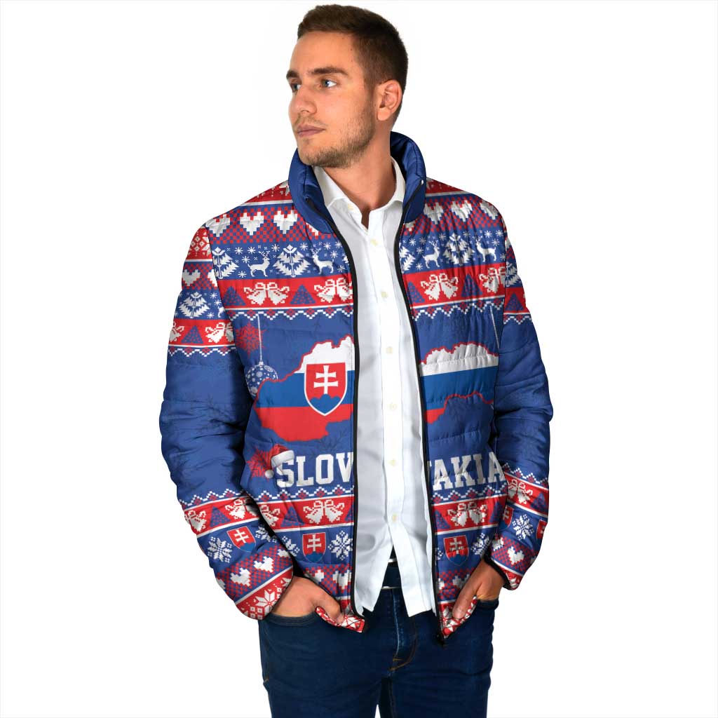 Slovakia Christmas Padded Jacket Slovakian Double Cross Map - Wonder Print Shop