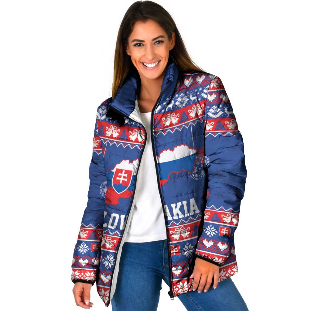 Slovakia Christmas Padded Jacket Slovakian Double Cross Map - Wonder Print Shop
