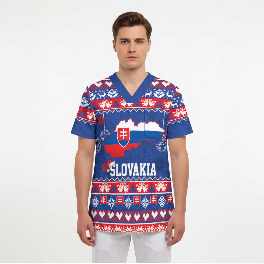 Slovakia Christmas Scrub Top Slovakian Double Cross Map - Wonder Print Shop