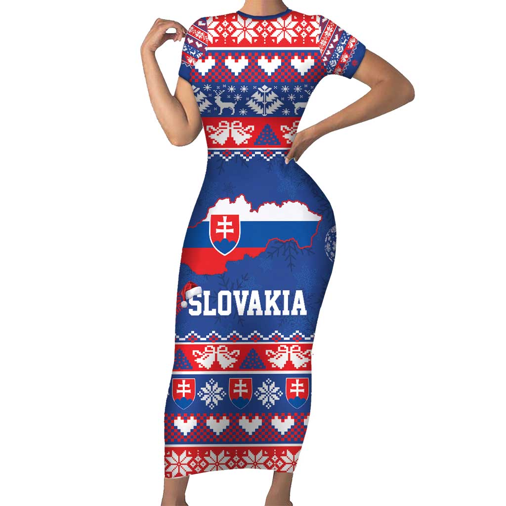 Slovakia Christmas Short Sleeve Bodycon Dress Slovakian Double Cross Map - Wonder Print Shop