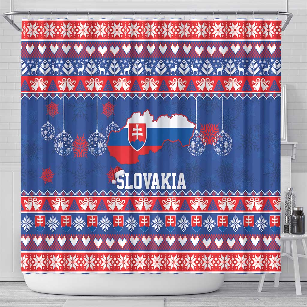Slovakia Christmas Shower Curtain Slovakian Double Cross Map - Wonder Print Shop