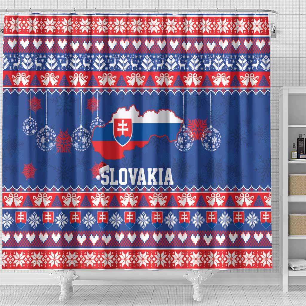 Slovakia Christmas Shower Curtain Slovakian Double Cross Map - Wonder Print Shop
