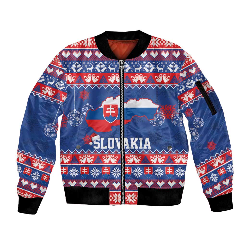 Slovakia Christmas Sleeve Zip Bomber Jacket Slovakian Double Cross Map - Wonder Print Shop