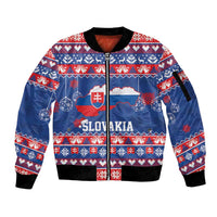 Slovakia Christmas Sleeve Zip Bomber Jacket Slovakian Double Cross Map - Wonder Print Shop