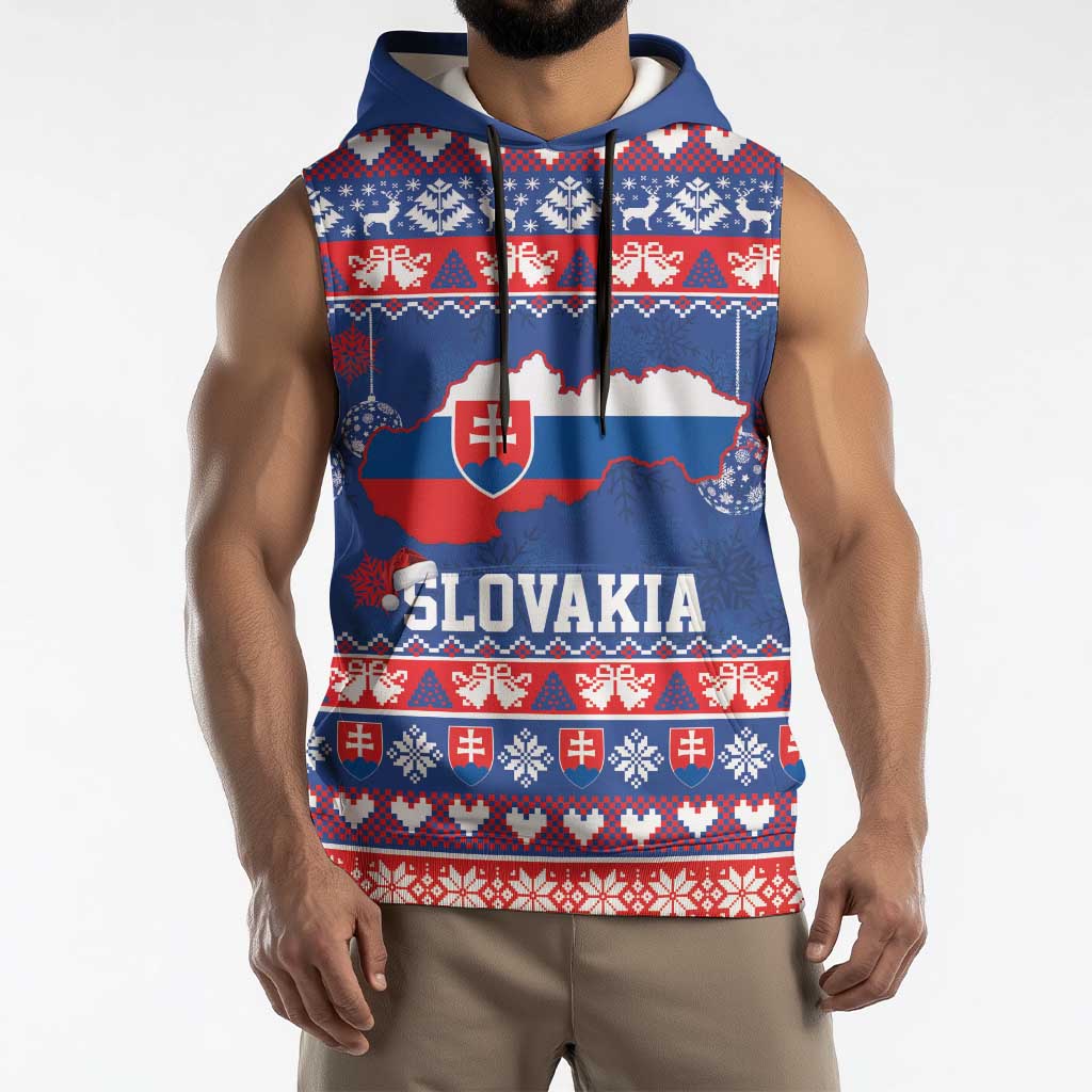 Slovakia Christmas Sleeveless Hoodie Slovakian Double Cross Map - Wonder Print Shop
