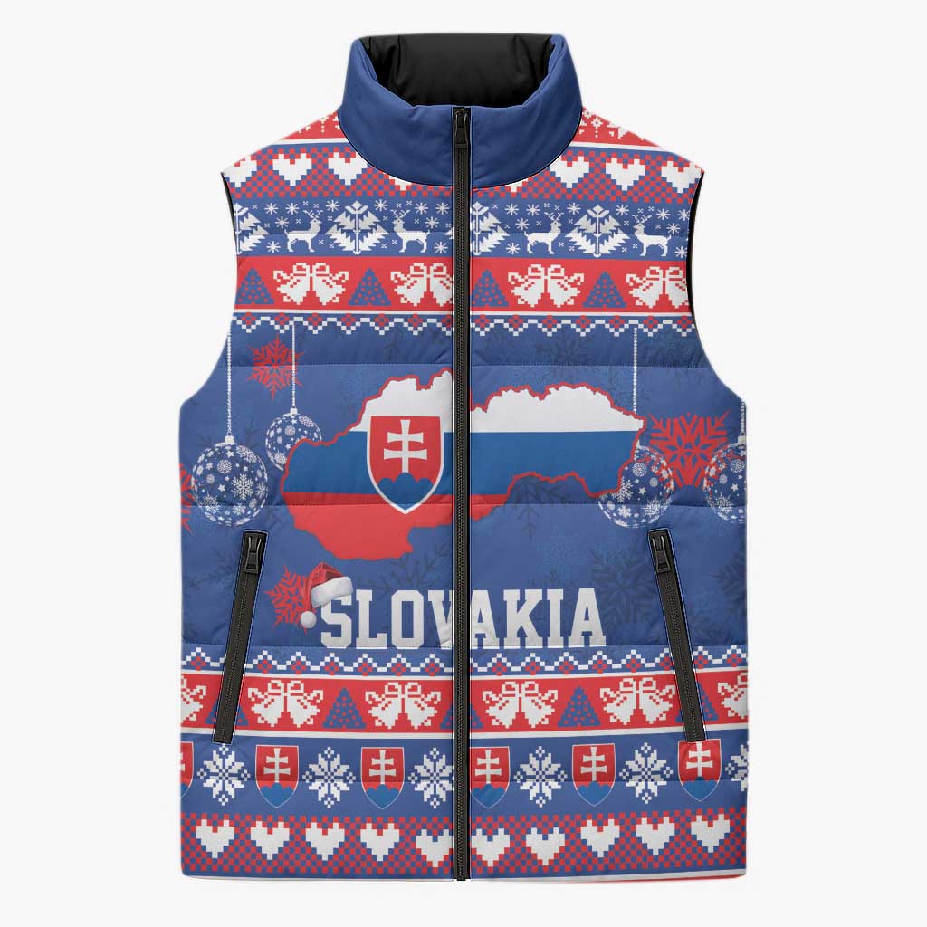Slovakia Christmas Sleeveless Puffer Jacket Slovakian Double Cross Map - Wonder Print Shop