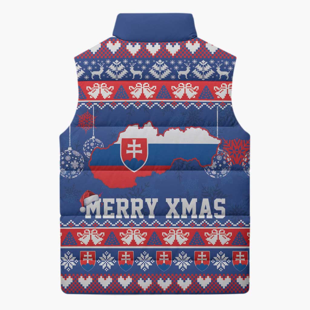 Slovakia Christmas Sleeveless Puffer Jacket Slovakian Double Cross Map - Wonder Print Shop