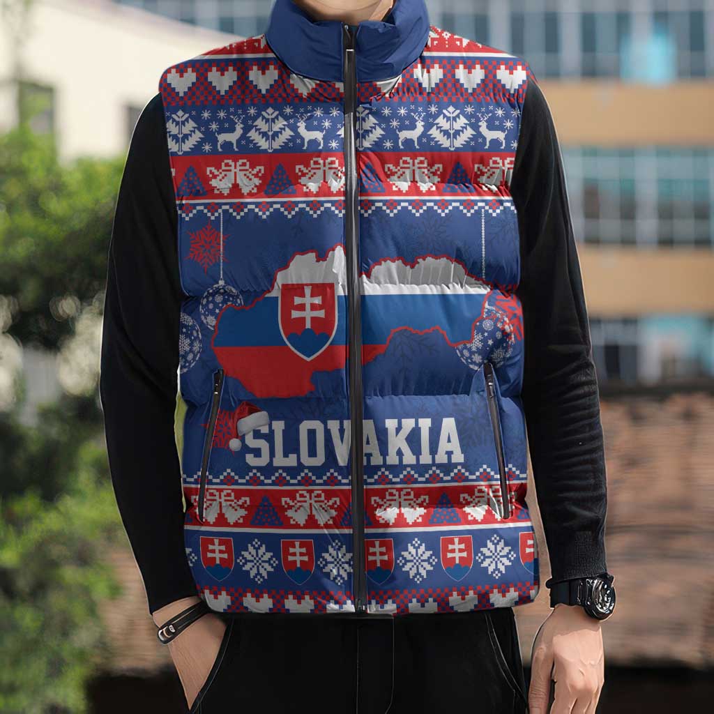 Slovakia Christmas Sleeveless Puffer Jacket Slovakian Double Cross Map - Wonder Print Shop