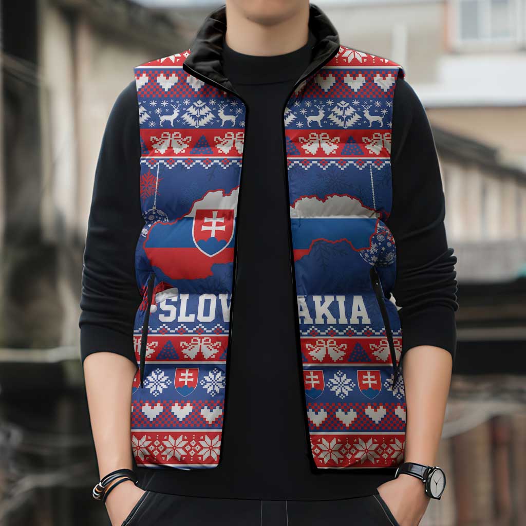 Slovakia Christmas Sleeveless Puffer Jacket Slovakian Double Cross Map - Wonder Print Shop
