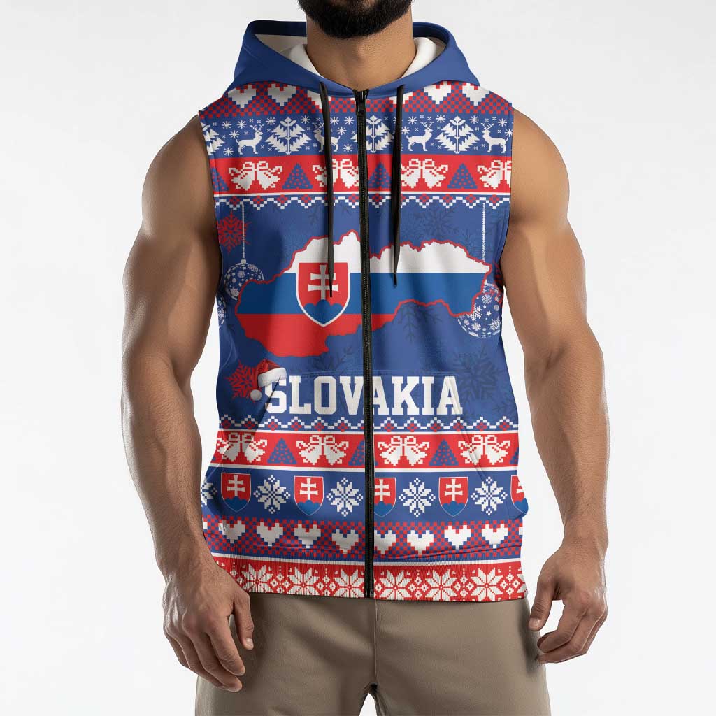 Slovakia Christmas Sleeveless Zip Hoodie Slovakian Double Cross Map - Wonder Print Shop