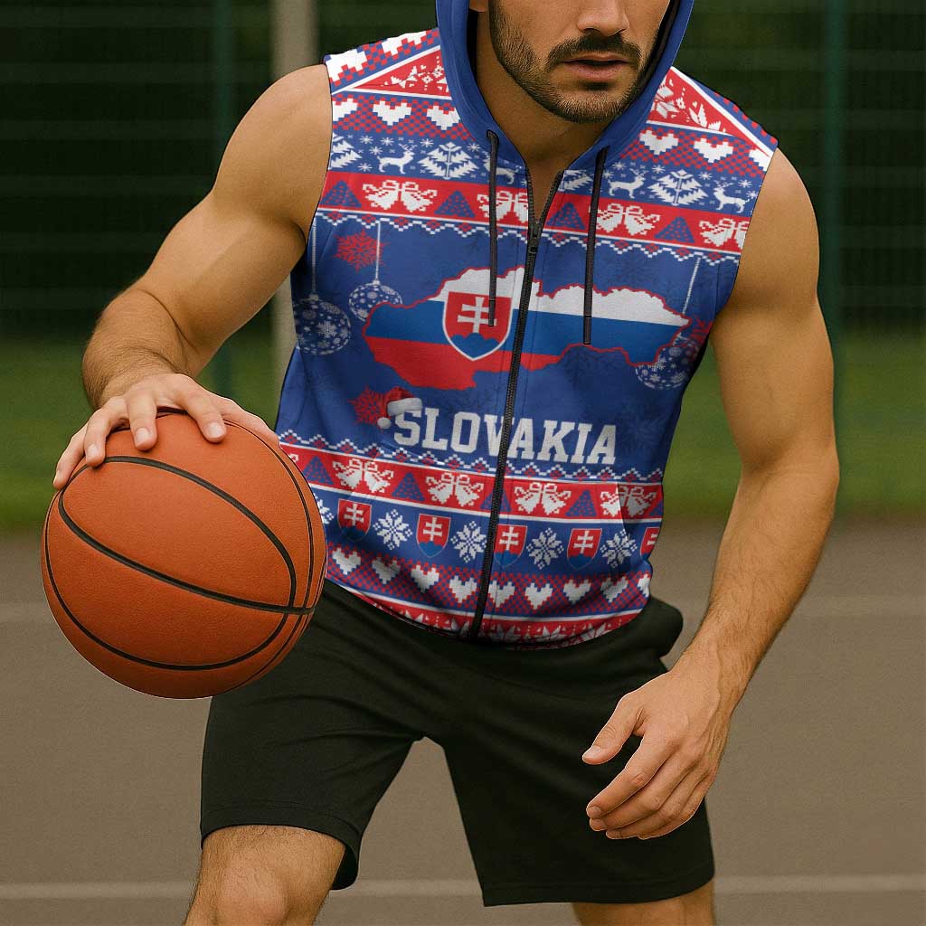 Slovakia Christmas Sleeveless Zip Hoodie Slovakian Double Cross Map - Wonder Print Shop