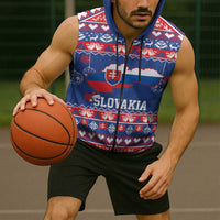 Slovakia Christmas Sleeveless Zip Hoodie Slovakian Double Cross Map - Wonder Print Shop