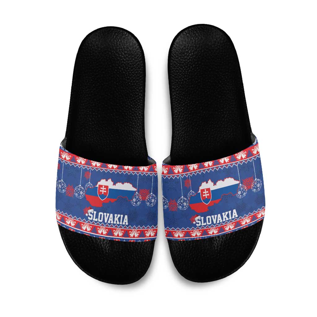 Slovakia Christmas Slide Sandals Slovakian Double Cross Map - Wonder Print Shop