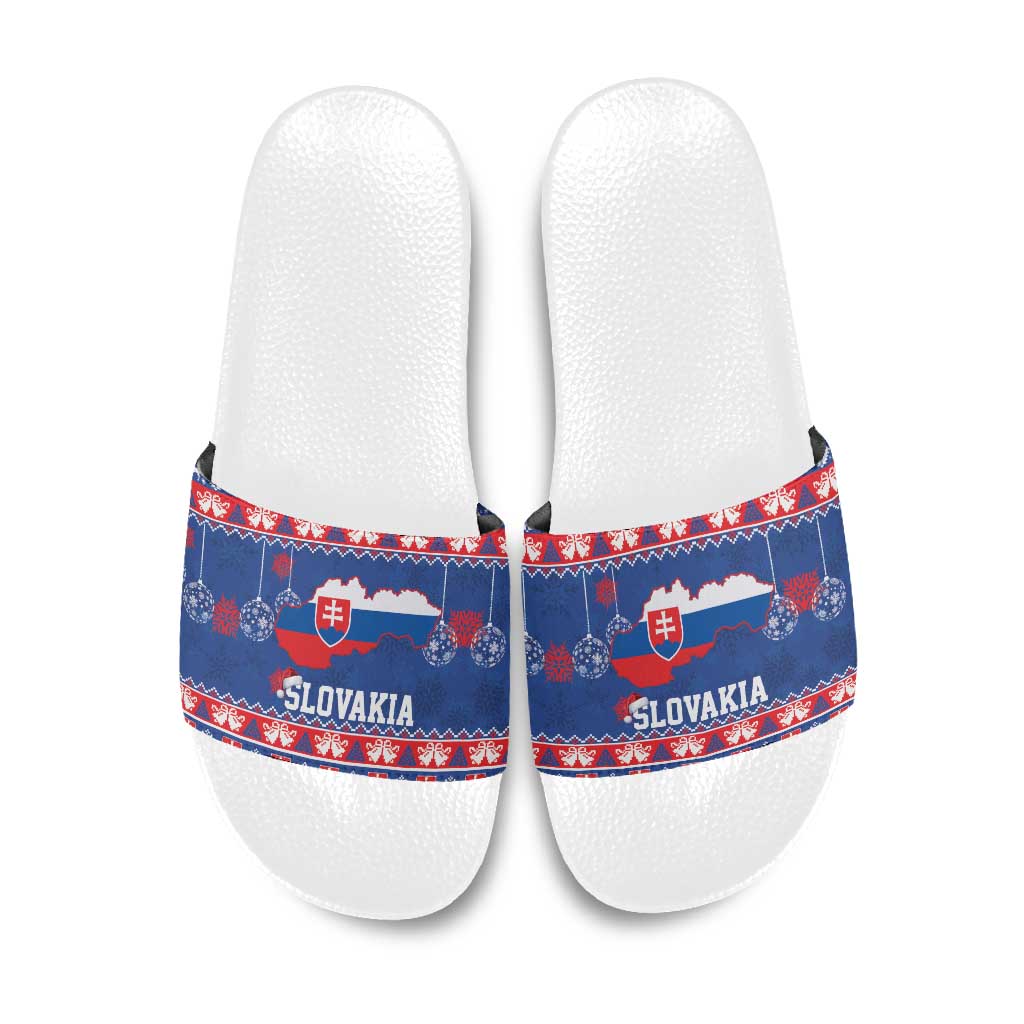 Slovakia Christmas Slide Sandals Slovakian Double Cross Map - Wonder Print Shop