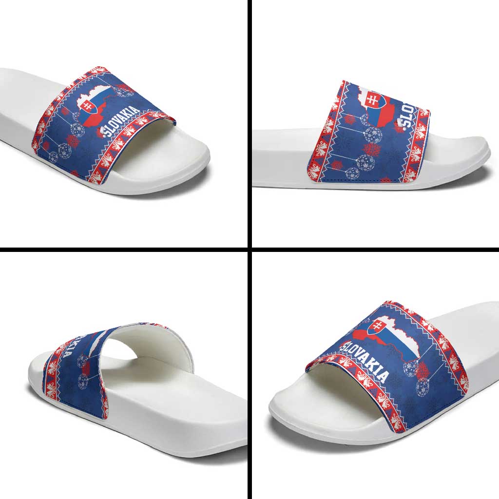 Slovakia Christmas Slide Sandals Slovakian Double Cross Map - Wonder Print Shop