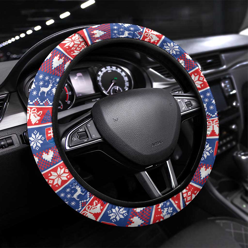 Slovakia Christmas Steering Wheel Cover Slovakian Double Cross Map - Wonder Print Shop