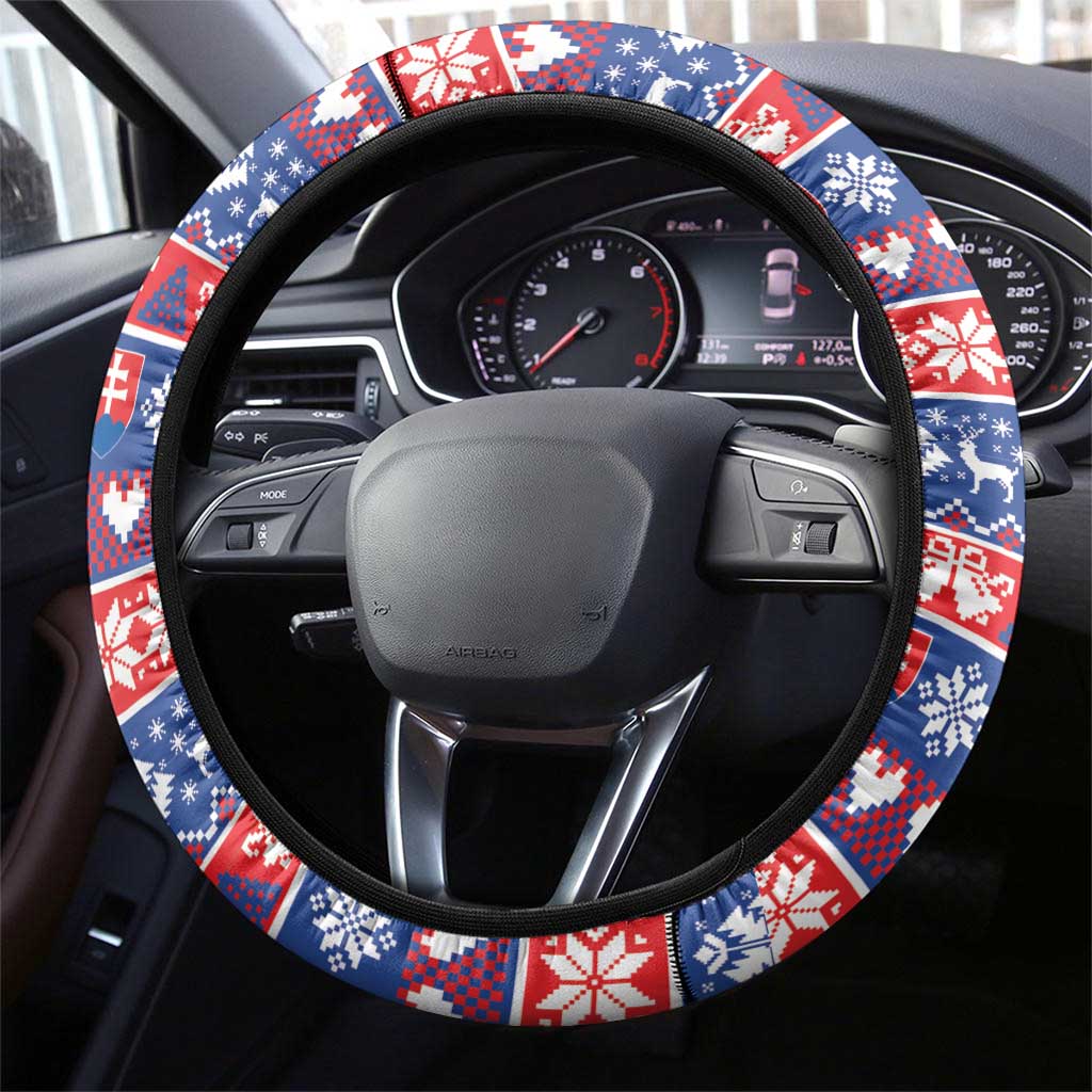 Slovakia Christmas Steering Wheel Cover Slovakian Double Cross Map - Wonder Print Shop