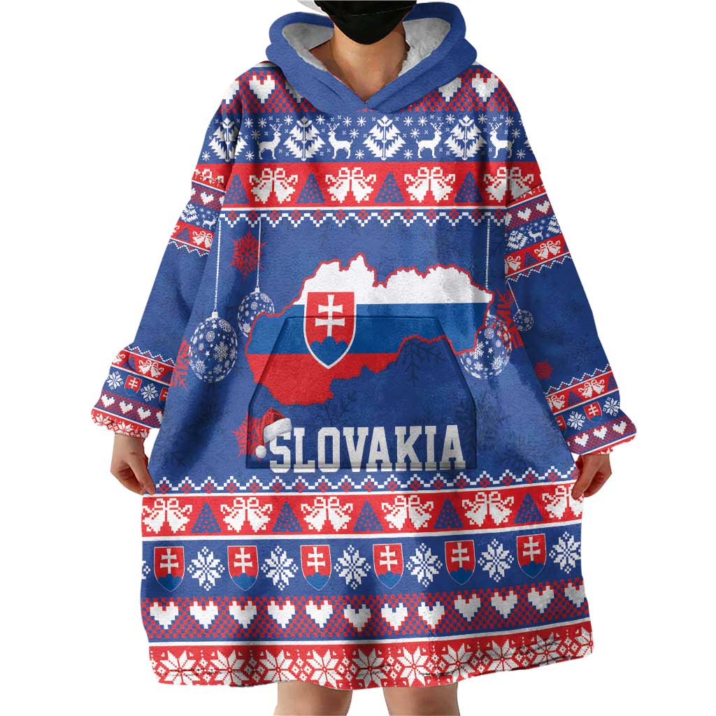 Slovakia Christmas Wearable Blanket Hoodie Slovakian Double Cross Map - Wonder Print Shop
