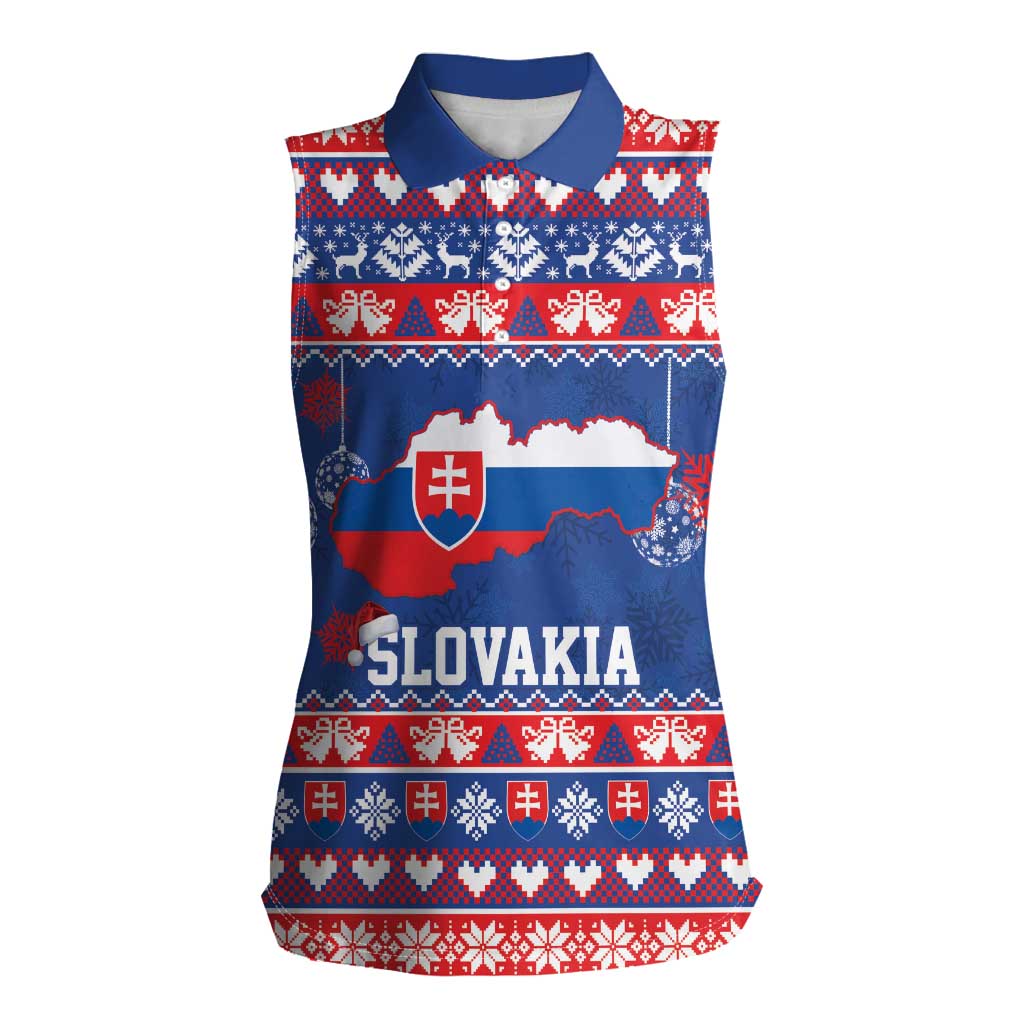 Slovakia Christmas Women Sleeveless Polo Shirt Slovakian Double Cross Map - Wonder Print Shop