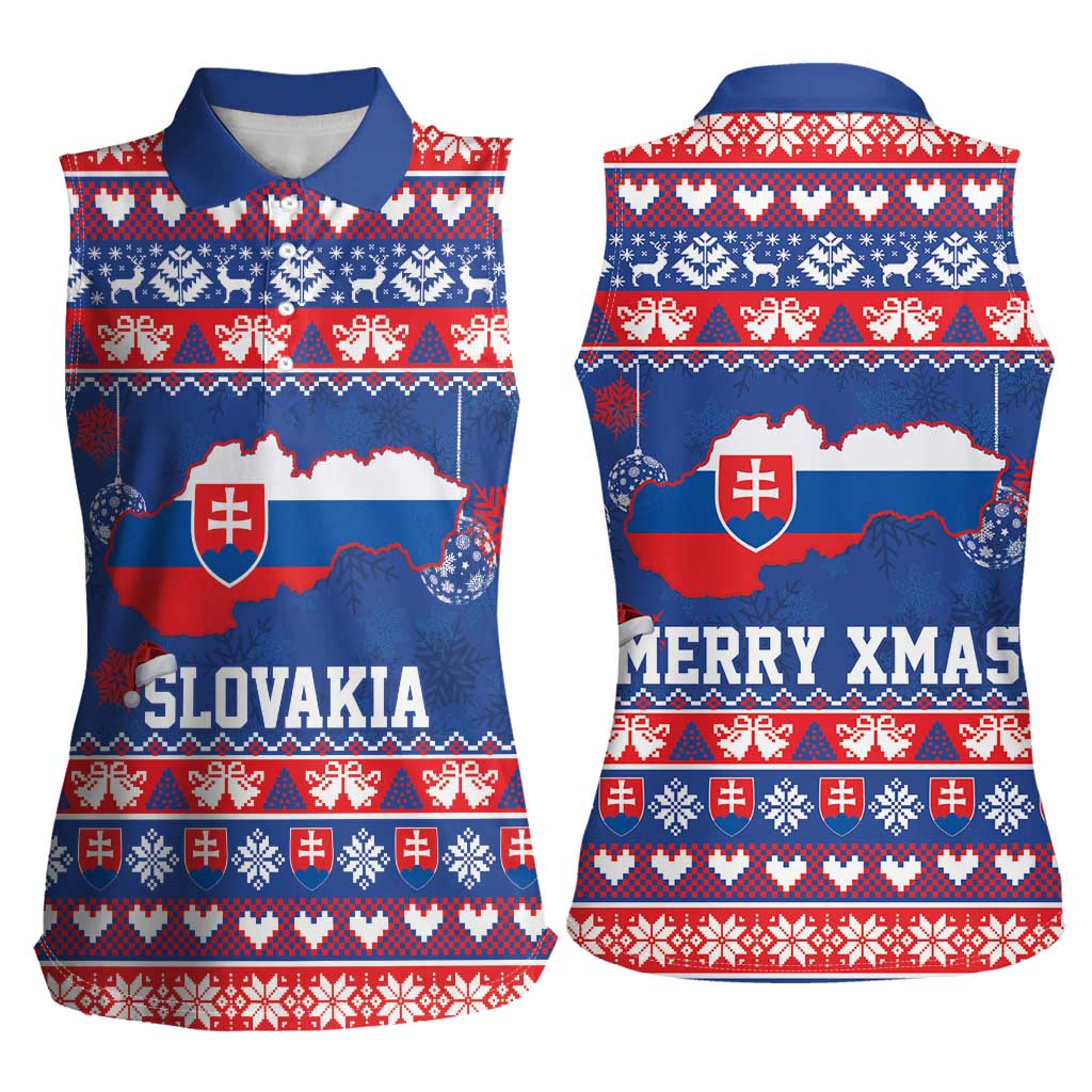 Slovakia Christmas Women Sleeveless Polo Shirt Slovakian Double Cross Map - Wonder Print Shop