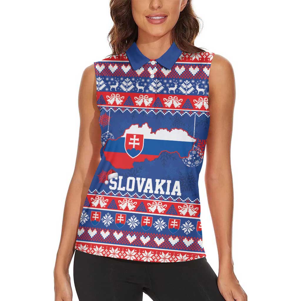Slovakia Christmas Women Sleeveless Polo Shirt Slovakian Double Cross Map - Wonder Print Shop