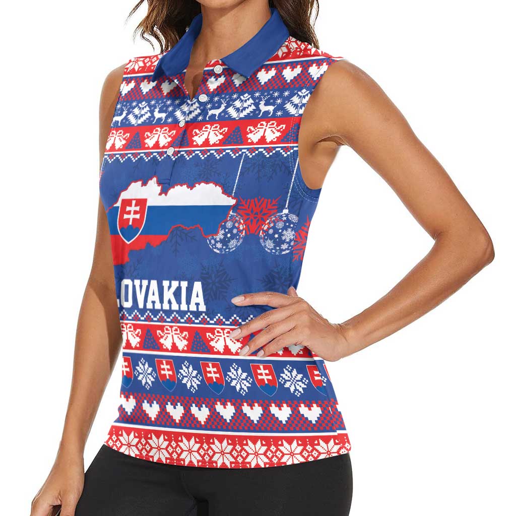 Slovakia Christmas Women Sleeveless Polo Shirt Slovakian Double Cross Map - Wonder Print Shop