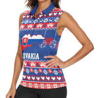Slovakia Christmas Women Sleeveless Polo Shirt Slovakian Double Cross Map - Wonder Print Shop