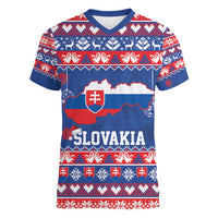 Slovakia Christmas Women V-Neck T-Shirt Slovakian Double Cross Map - Wonder Print Shop