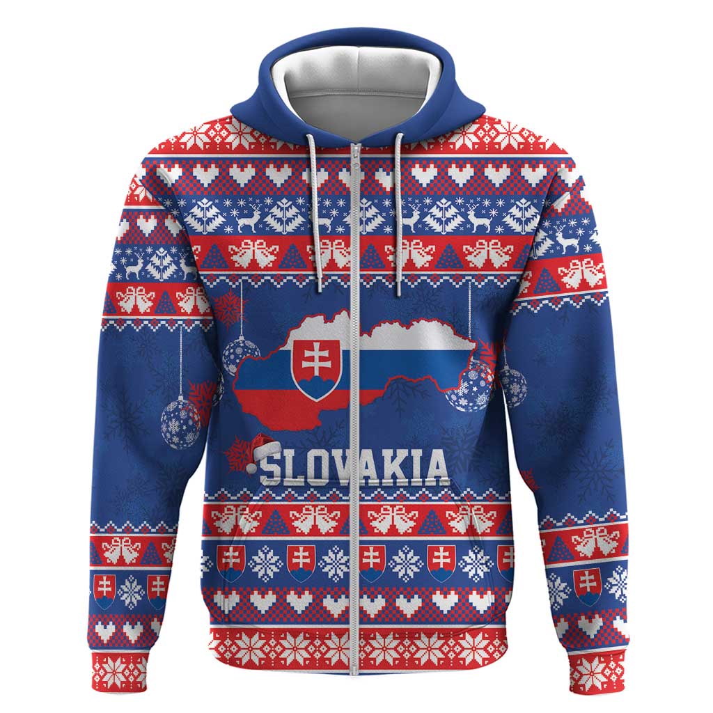 Slovakia Christmas Zip Hoodie Slovakian Double Cross Map - Wonder Print Shop