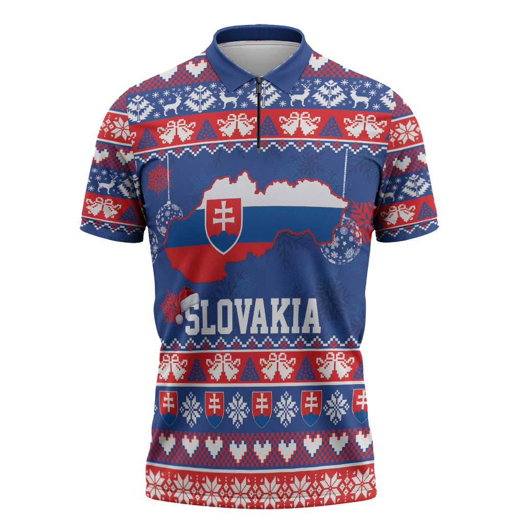 Slovakia Christmas Zipper Polo Shirt Slovakian Double Cross Map - Wonder Print Shop