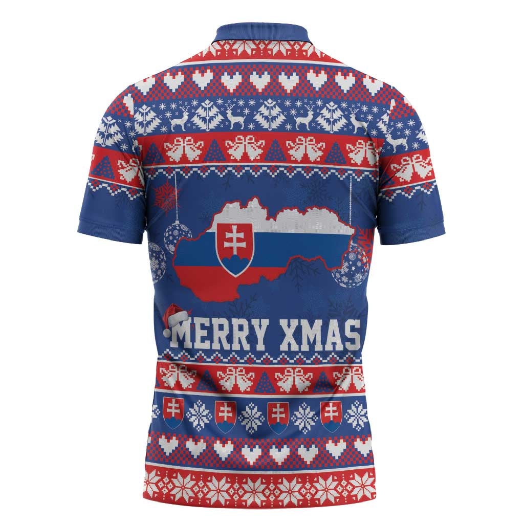 Slovakia Christmas Zipper Polo Shirt Slovakian Double Cross Map - Wonder Print Shop