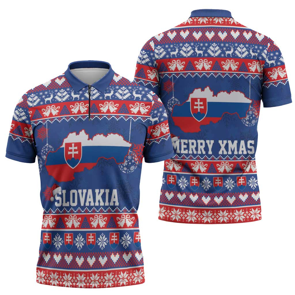 Slovakia Christmas Zipper Polo Shirt Slovakian Double Cross Map - Wonder Print Shop