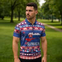 Slovakia Christmas Zipper Polo Shirt Slovakian Double Cross Map - Wonder Print Shop