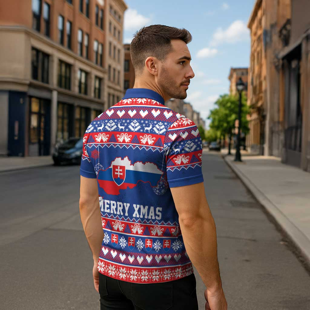 Slovakia Christmas Zipper Polo Shirt Slovakian Double Cross Map - Wonder Print Shop