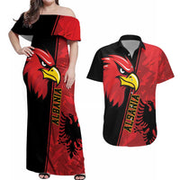 Albania Eagle Couples Matching Off Shoulder Maxi Dress and Hawaiian Shirt National Emblem Grunge Pattern - Wonder Print Shop