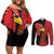 Albania Eagle Couples Matching Off Shoulder Short Dress and Long Sleeve Button Shirt National Emblem Grunge Pattern - Wonder Print Shop