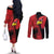 Albania Eagle Couples Matching Off The Shoulder Long Sleeve Dress and Long Sleeve Button Shirt National Emblem Grunge Pattern