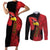 Albania Eagle Couples Matching Short Sleeve Bodycon Dress and Long Sleeve Button Shirt National Emblem Grunge Pattern - Wonder Print Shop