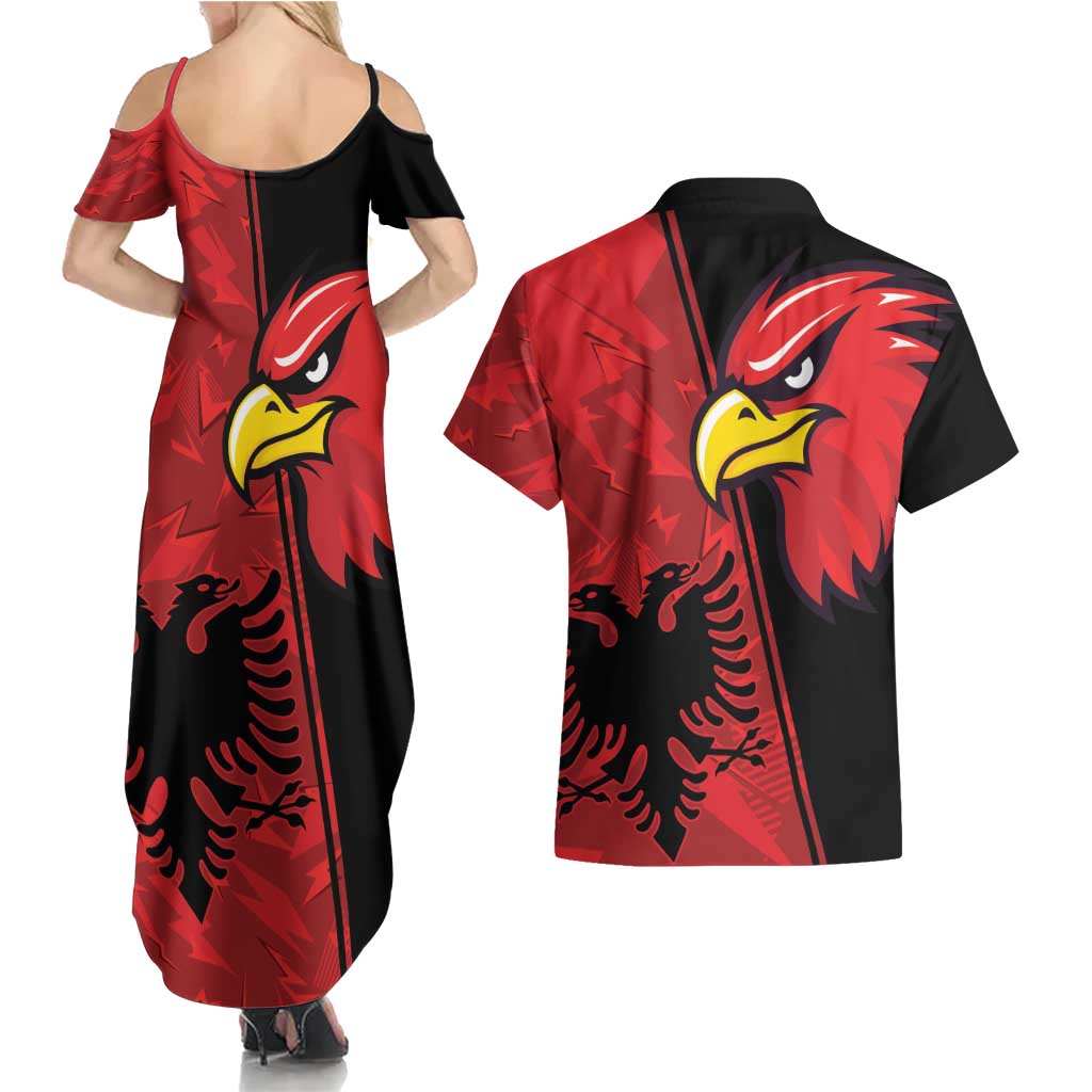 Albania Eagle Couples Matching Summer Maxi Dress and Hawaiian Shirt National Emblem Grunge Pattern - Wonder Print Shop