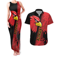 Albania Eagle Couples Matching Tank Maxi Dress and Hawaiian Shirt National Emblem Grunge Pattern - Wonder Print Shop