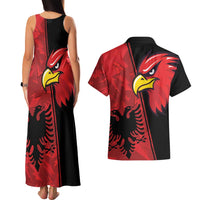 Albania Eagle Couples Matching Tank Maxi Dress and Hawaiian Shirt National Emblem Grunge Pattern - Wonder Print Shop