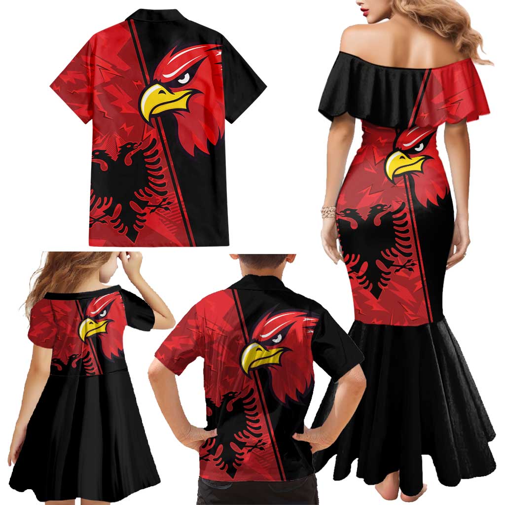 Albania Eagle Family Matching Mermaid Dress and Hawaiian Shirt National Emblem Grunge Pattern - Wonder Print Shop