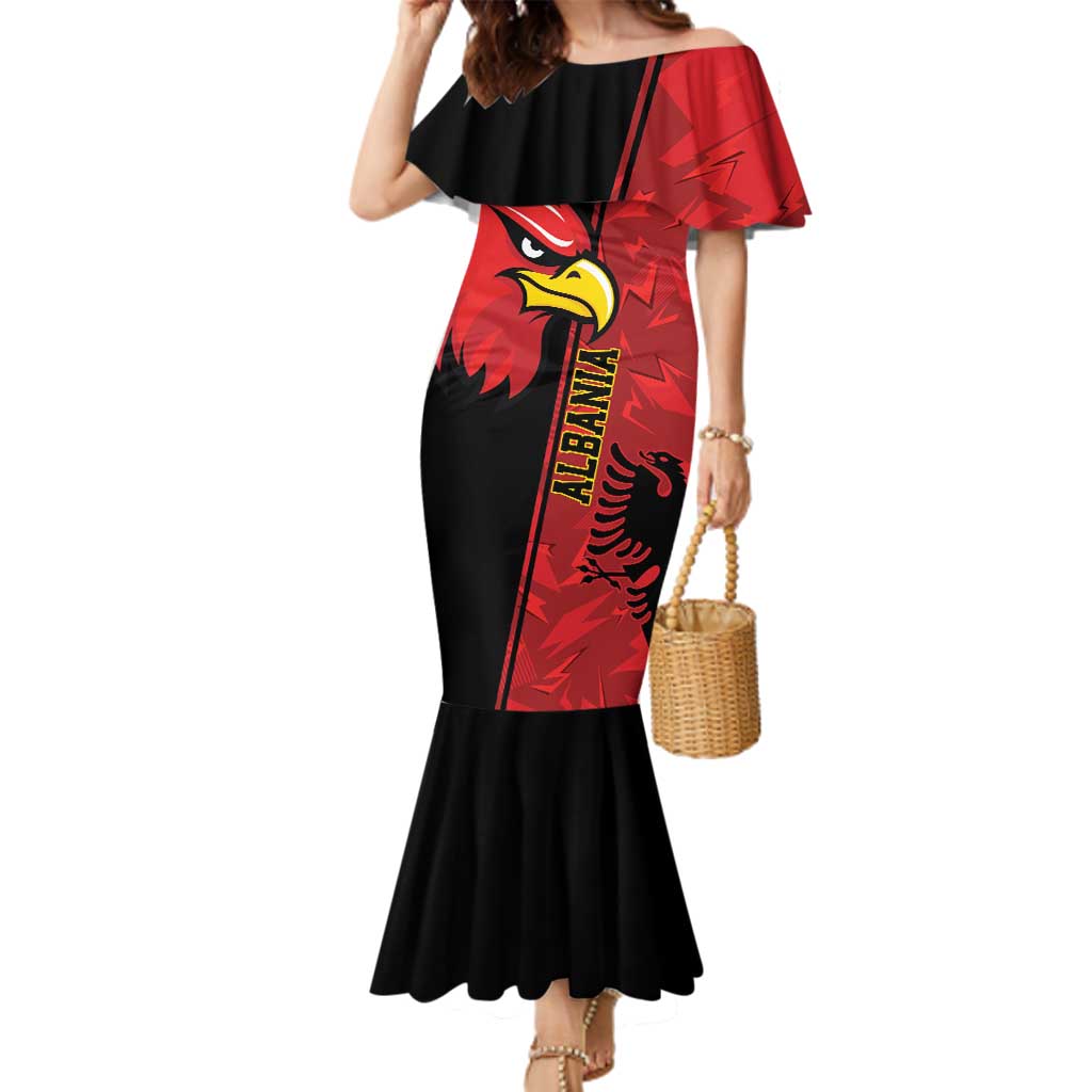 Albania Eagle Family Matching Mermaid Dress and Hawaiian Shirt National Emblem Grunge Pattern - Wonder Print Shop