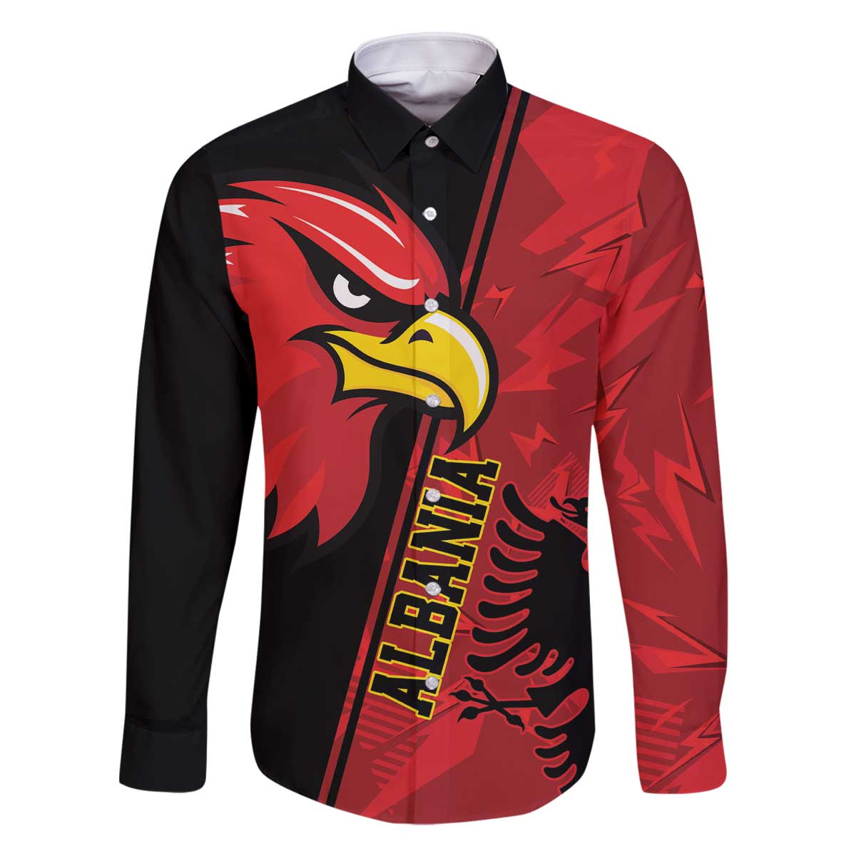 Albania Eagle Family Matching Off The Shoulder Long Sleeve Dress and Hawaiian Shirt National Emblem Grunge Pattern - Wonder Print Shop