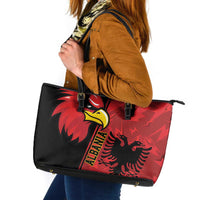 Albania Eagle Leather Tote Bag National Emblem Grunge Pattern - Wonder Print Shop