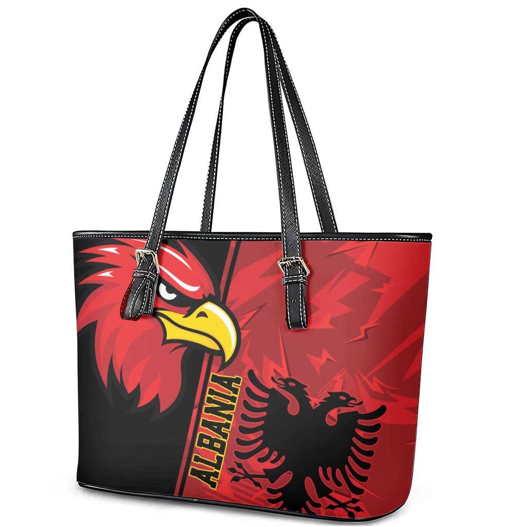 Albania Eagle Leather Tote Bag National Emblem Grunge Pattern - Wonder Print Shop