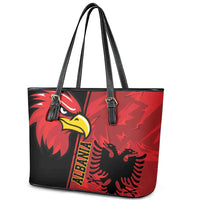 Albania Eagle Leather Tote Bag National Emblem Grunge Pattern - Wonder Print Shop
