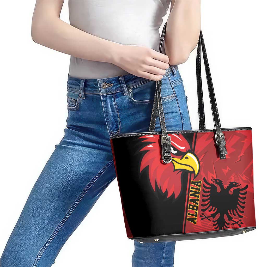 Albania Eagle Leather Tote Bag National Emblem Grunge Pattern - Wonder Print Shop
