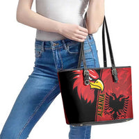 Albania Eagle Leather Tote Bag National Emblem Grunge Pattern - Wonder Print Shop