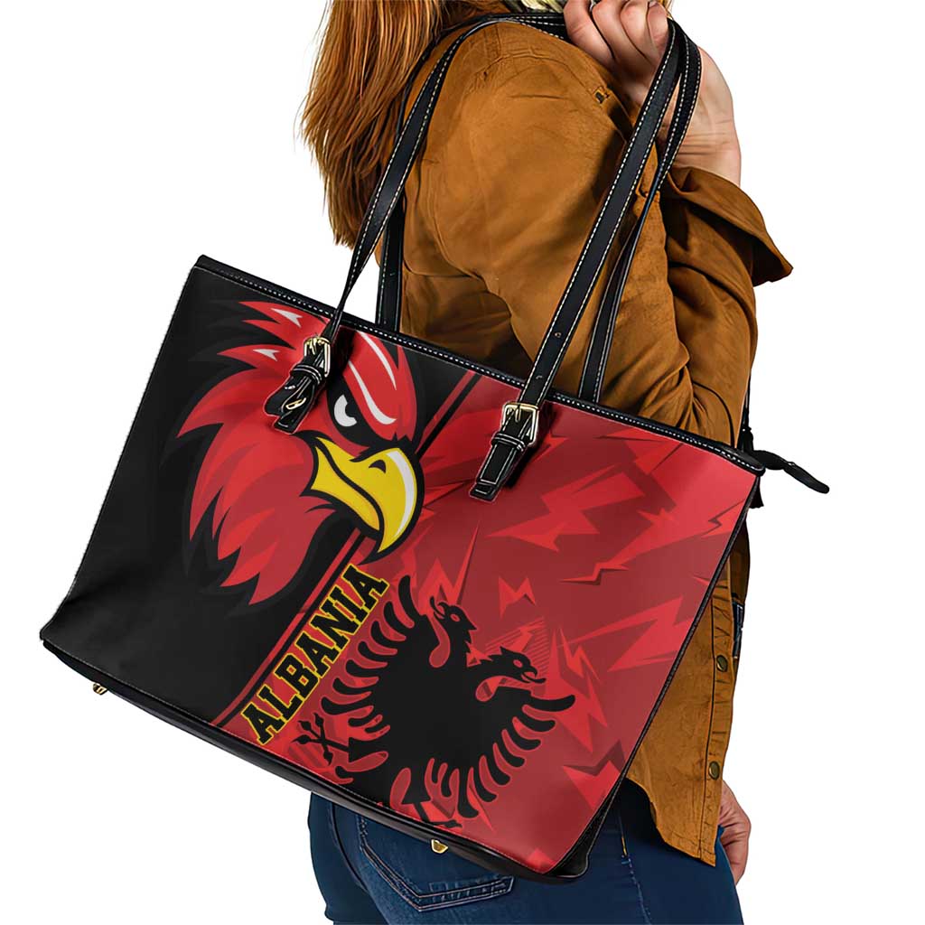 Albania Eagle Leather Tote Bag National Emblem Grunge Pattern - Wonder Print Shop